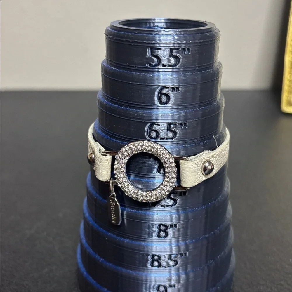 Natasha Couture Cream Leather Bracelet with Silver Crystal Circle